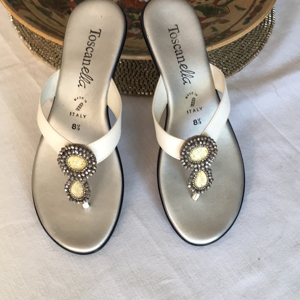Toscanella Leather Jeweled Mules, 1.75” Heel, Size 8.5M, Never Worn
